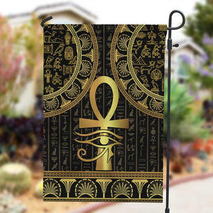 Afro Ancient Egypt Ankh and Eye Of Horus Garden Flag Egyptian Hieroglyphs