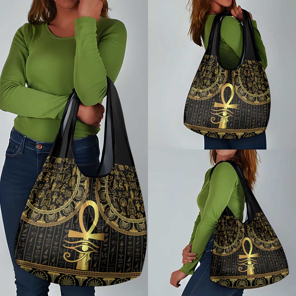 Afro Ancient Egypt Ankh and Eye Of Horus Grocery Bag Egyptian Hieroglyphs