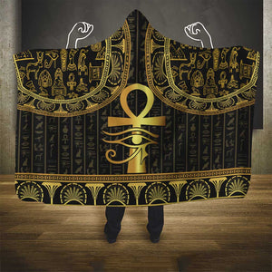 Afro Ancient Egypt Ankh and Eye Of Horus Hooded Blanket Egyptian Hieroglyphs