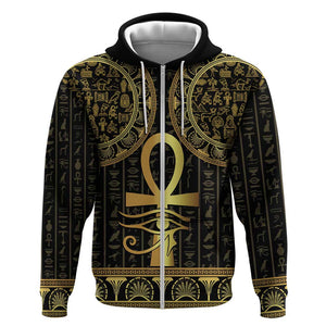 Afro Ancient Egypt Ankh and Eye Of Horus Hoodie Egyptian Hieroglyphs