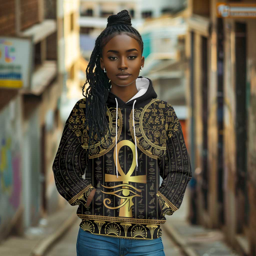 Afro Ancient Egypt Ankh and Eye Of Horus Hoodie Egyptian Hieroglyphs
