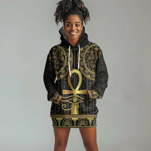 Afro Ancient Egypt Ankh and Eye Of Horus Hoodie Dress Egyptian Hieroglyphs