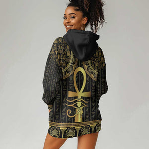 Afro Ancient Egypt Ankh and Eye Of Horus Hoodie Dress Egyptian Hieroglyphs