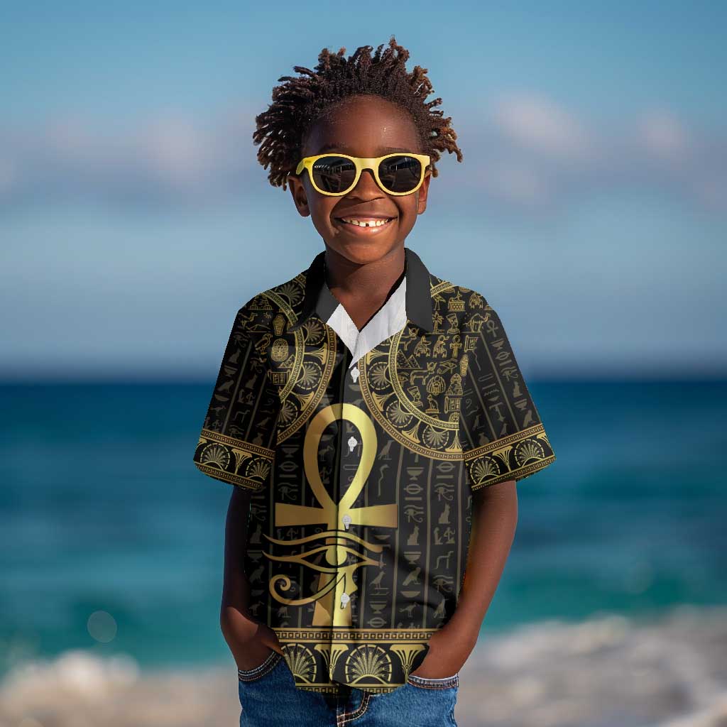 Afro Ancient Egypt Ankh and Eye Of Horus Kid Hawaiian Shirt Egyptian Hieroglyphs