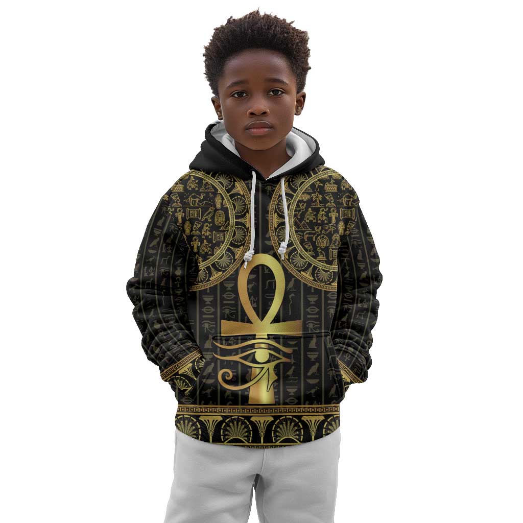 Afro Ancient Egypt Ankh and Eye Of Horus Kid Hoodie Egyptian Hieroglyphs