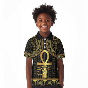 Afro Ancient Egypt Ankh and Eye Of Horus Kid Polo Shirt Egyptian Hieroglyphs