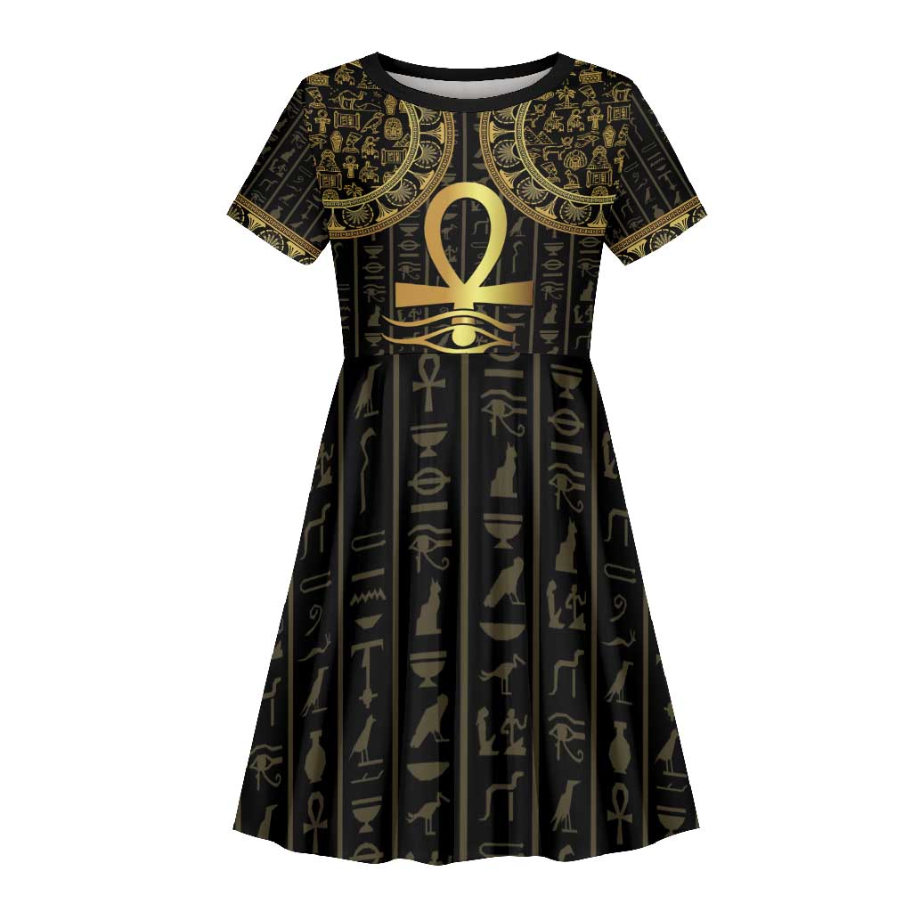 Afro Ancient Egypt Ankh and Eye Of Horus Kid Short Sleeve Dress Egyptian Hieroglyphs