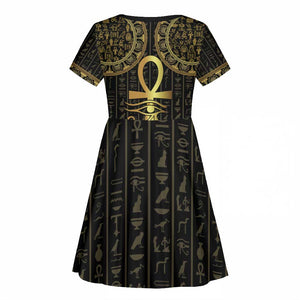 Afro Ancient Egypt Ankh and Eye Of Horus Kid Short Sleeve Dress Egyptian Hieroglyphs