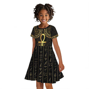 Afro Ancient Egypt Ankh and Eye Of Horus Kid Short Sleeve Dress Egyptian Hieroglyphs