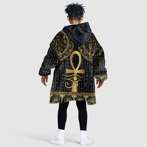 Afro Ancient Egypt Ankh and Eye Of Horus Kid Wearable Blanket Hoodie Egyptian Hieroglyphs