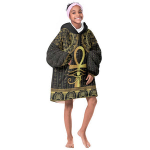 Afro Ancient Egypt Ankh and Eye Of Horus Kid Wearable Blanket Hoodie Egyptian Hieroglyphs