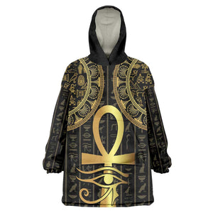 Afro Ancient Egypt Ankh and Eye Of Horus Kid Wearable Blanket Hoodie Egyptian Hieroglyphs