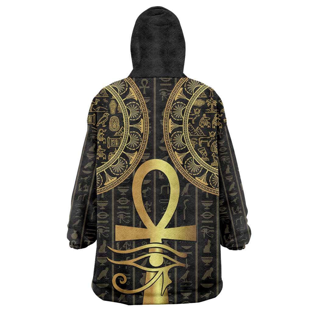 Afro Ancient Egypt Ankh and Eye Of Horus Kid Wearable Blanket Hoodie Egyptian Hieroglyphs