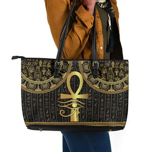 Afro Ancient Egypt Ankh and Eye Of Horus Leather Tote Bag Egyptian Hieroglyphs