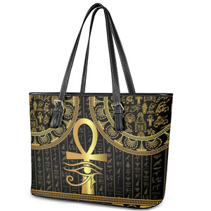 Afro Ancient Egypt Ankh and Eye Of Horus Leather Tote Bag Egyptian Hieroglyphs