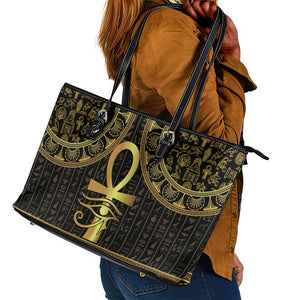 Afro Ancient Egypt Ankh and Eye Of Horus Leather Tote Bag Egyptian Hieroglyphs