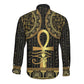 Afro Ancient Egypt Ankh and Eye Of Horus Long Sleeve Button Shirt Egyptian Hieroglyphs