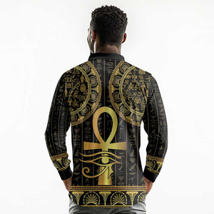 Afro Ancient Egypt Ankh and Eye Of Horus Long Sleeve Polo Shirt Egyptian Hieroglyphs