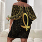 Afro Ancient Egypt Ankh and Eye Of Horus Off Shoulder Short Dress Egyptian Hieroglyphs