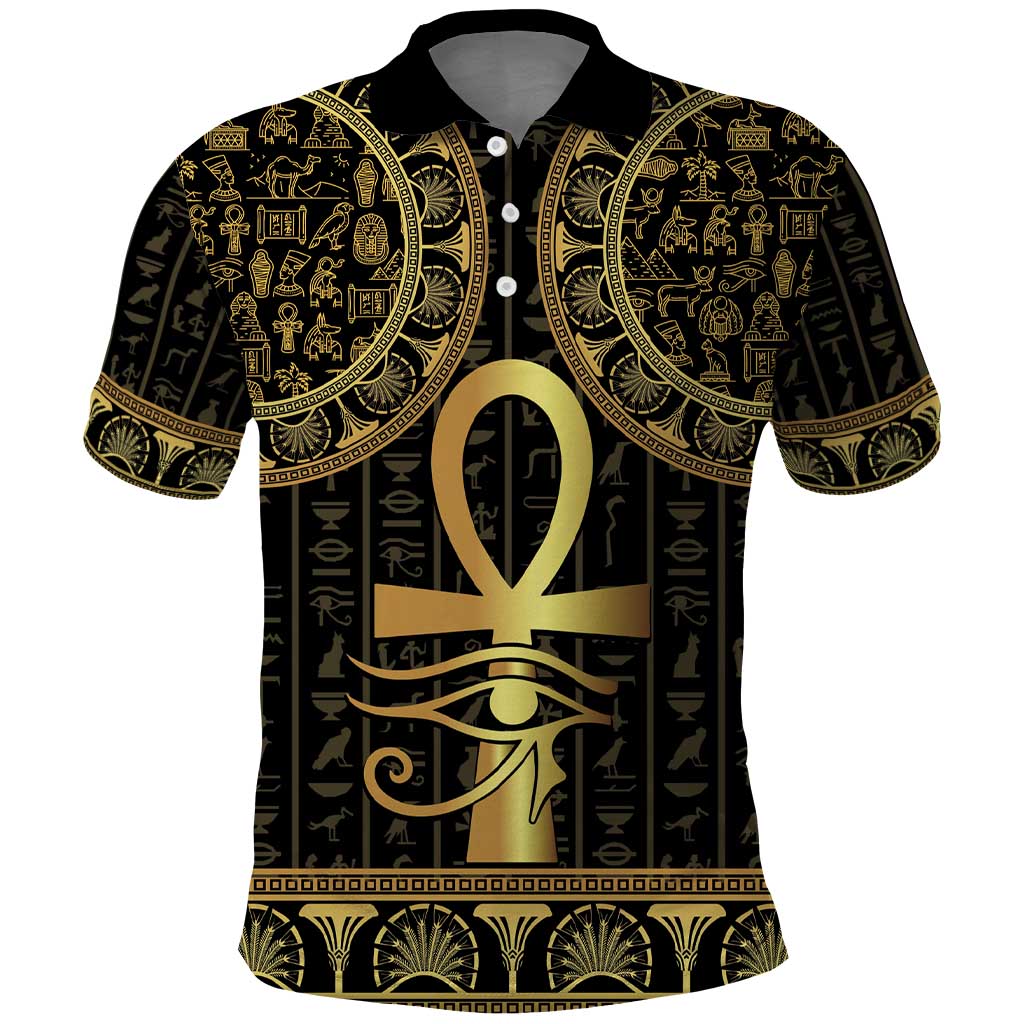 Afro Ancient Egypt Ankh and Eye Of Horus Polo Shirt Egyptian Hieroglyphs