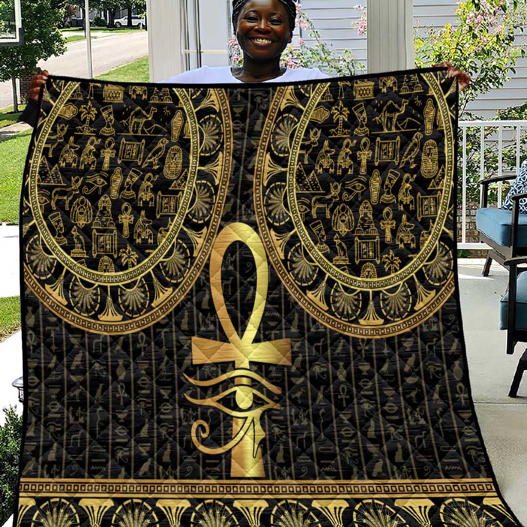 Afro Ancient Egypt Ankh and Eye Of Horus Quilt Egyptian Hieroglyphs