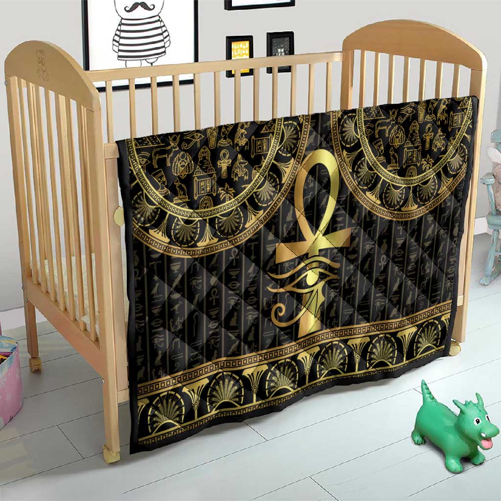 Afro Ancient Egypt Ankh and Eye Of Horus Quilt Egyptian Hieroglyphs