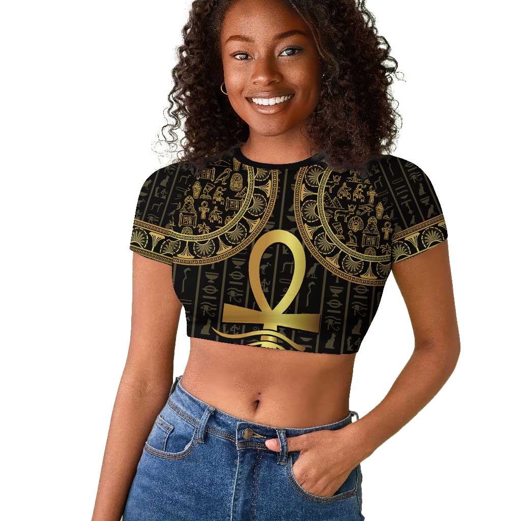 Afro Ancient Egypt Ankh and Eye Of Horus Raglan Cropped T shirt Egyptian Hieroglyphs