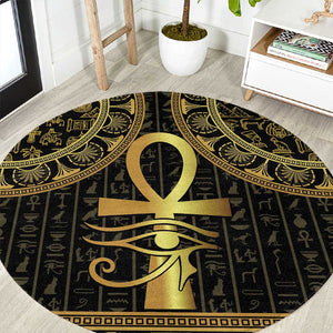 Afro Ancient Egypt Ankh and Eye Of Horus Round Carpet Egyptian Hieroglyphs