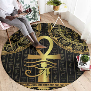 Afro Ancient Egypt Ankh and Eye Of Horus Round Carpet Egyptian Hieroglyphs