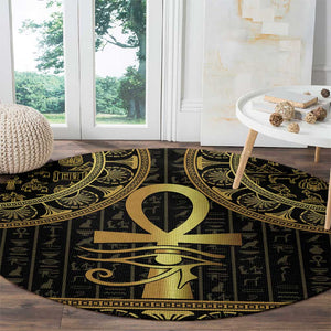 Afro Ancient Egypt Ankh and Eye Of Horus Round Carpet Egyptian Hieroglyphs