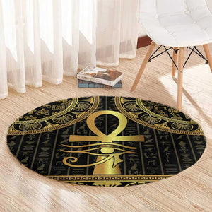 Afro Ancient Egypt Ankh and Eye Of Horus Round Carpet Egyptian Hieroglyphs