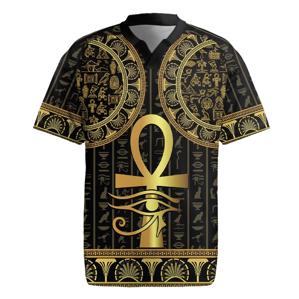 Afro Ancient Egypt Ankh and Eye Of Horus Rugby Jersey Egyptian Hieroglyphs