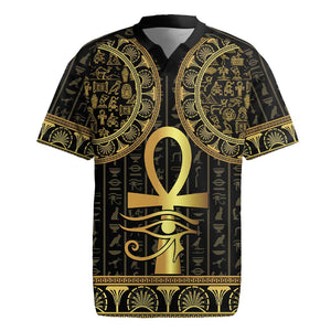 Afro Ancient Egypt Ankh and Eye Of Horus Rugby Jersey Egyptian Hieroglyphs