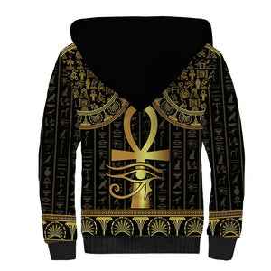 Afro Ancient Egypt Ankh and Eye Of Horus Sherpa Hoodie Egyptian Hieroglyphs