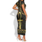 Afro Ancient Egypt Ankh and Eye Of Horus Short Sleeve Bodycon Dress Egyptian Hieroglyphs LT14