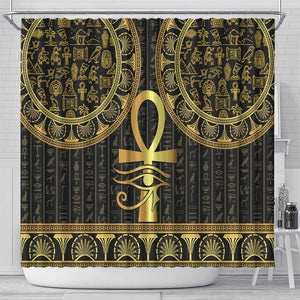 Afro Ancient Egypt Ankh and Eye Of Horus Shower Curtain Egyptian Hieroglyphs