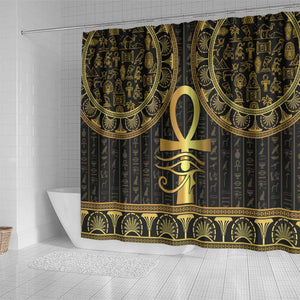 Afro Ancient Egypt Ankh and Eye Of Horus Shower Curtain Egyptian Hieroglyphs