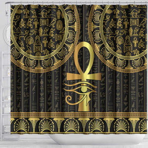 Afro Ancient Egypt Ankh and Eye Of Horus Shower Curtain Egyptian Hieroglyphs