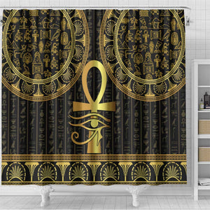 Afro Ancient Egypt Ankh and Eye Of Horus Shower Curtain Egyptian Hieroglyphs