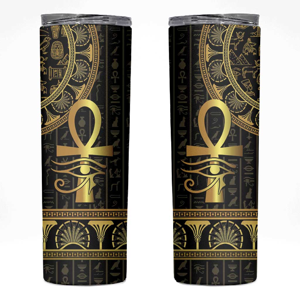 Afro Ancient Egypt Ankh and Eye Of Horus Skinny Tumbler Egyptian Hieroglyphs