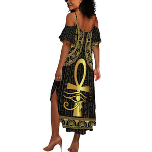 Afro Ancient Egypt Ankh and Eye Of Horus Summer Maxi Dress Egyptian Hieroglyphs