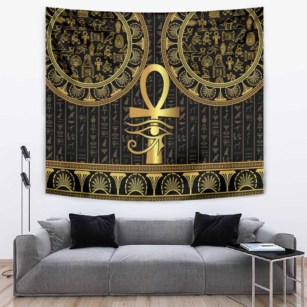 Afro Ancient Egypt Ankh and Eye Of Horus Tapestry Egyptian Hieroglyphs