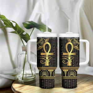 Afro Ancient Egypt Ankh and Eye Of Horus Tumbler With Handle Egyptian Hieroglyphs