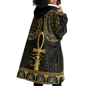 Afro Ancient Egypt Ankh and Eye Of Horus Wearable Blanket Hoodie Egyptian Hieroglyphs