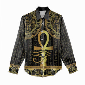 Afro Ancient Egypt Ankh and Eye Of Horus Women Casual Shirt Egyptian Hieroglyphs