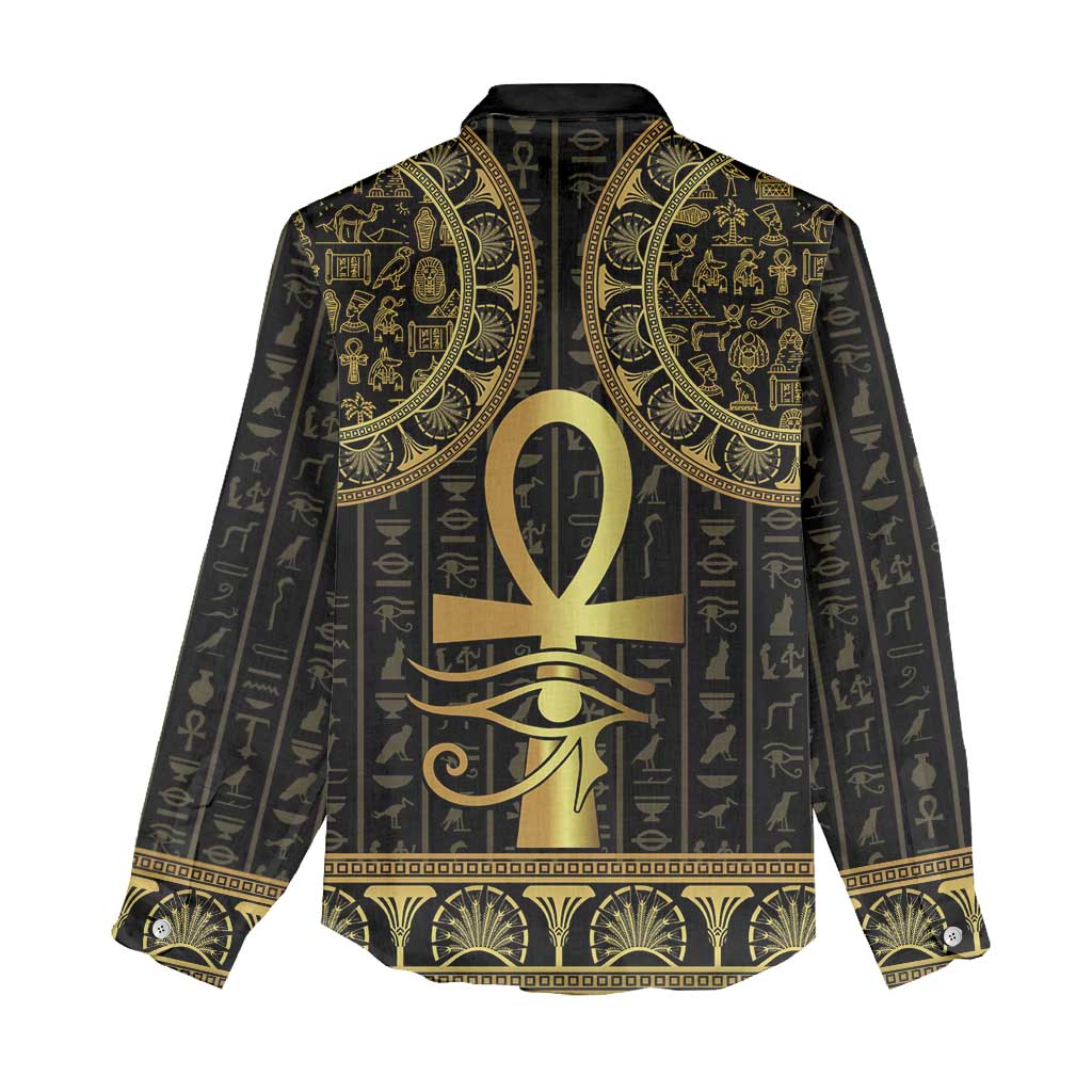 Afro Ancient Egypt Ankh and Eye Of Horus Women Casual Shirt Egyptian Hieroglyphs LT14