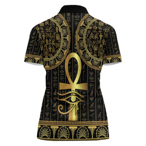 Afro Ancient Egypt Ankh and Eye Of Horus Women Polo Shirt Egyptian Hieroglyphs