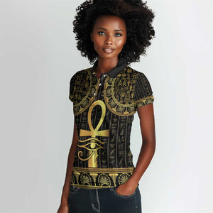 Afro Ancient Egypt Ankh and Eye Of Horus Women Polo Shirt Egyptian Hieroglyphs