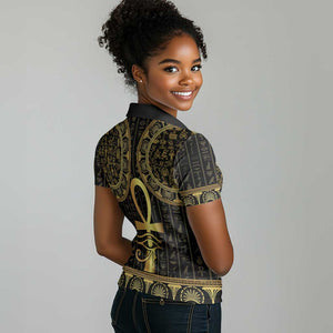 Afro Ancient Egypt Ankh and Eye Of Horus Women Polo Shirt Egyptian Hieroglyphs