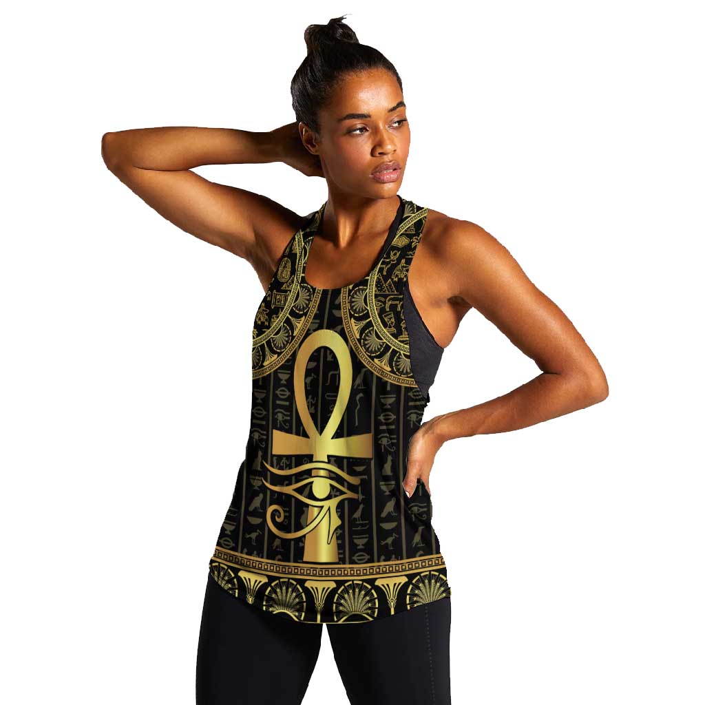 Afro Ancient Egypt Ankh and Eye Of Horus Women Racerback Tank Egyptian Hieroglyphs